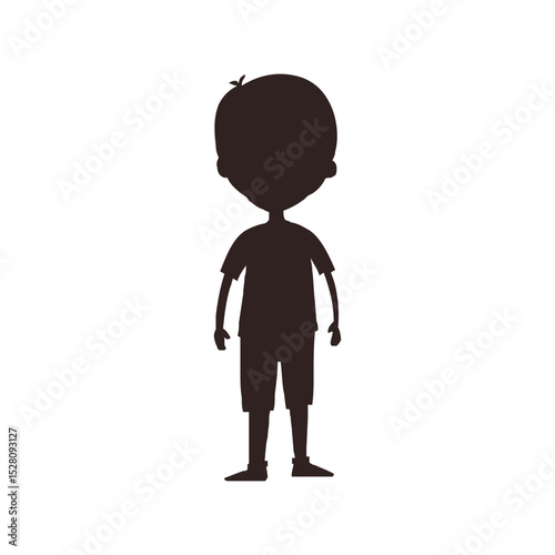 Boy full body silhouette vector illustration, standing child profile, kids activity avatar, minimalist black
