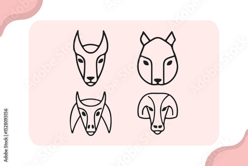 Stylized Animal Faces - Vector illustration of a set of animals, Vector Line Art for Creative Projects .