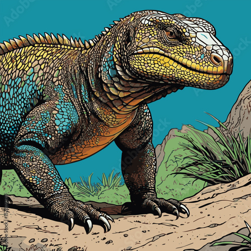 komodo dragon vector illustration comic book style