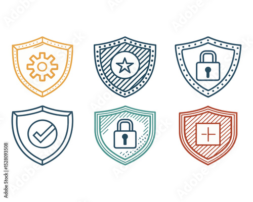 Shield vector set line black vector design illustrator. Collection of protect shield. Vector security shield badge. Knight award contours and linear signs Heraldic shield set