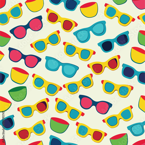 Sunglasses seamless vector pattern, trendy shades repeat design, summer fashion textile print, UV protection theme background