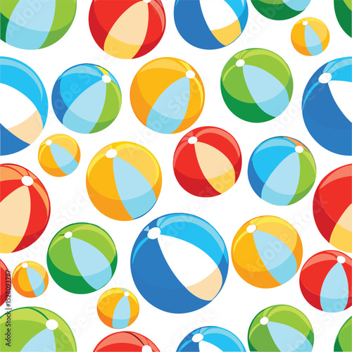 Beach ball seamless vector pattern, colorful summer repeat design, tropical vacation textile print, playful seaside background