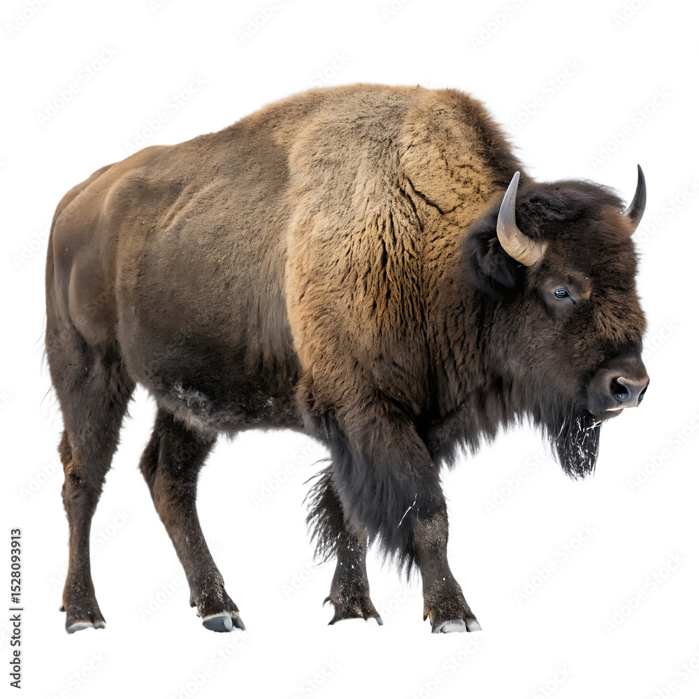 Fototapeta premium A powerful wild bison standing proudly isolated on a transparent background
