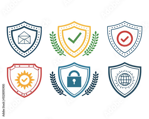 icon set of shield icon symbol in line art style. with shiny color of silver. Protection sign. Security sign. Vector