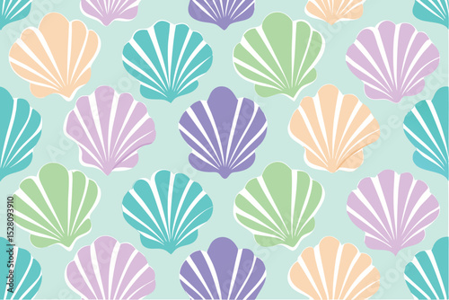 Seashell seamless vector pattern, ocean beach repeat design, coastal nautical textile print, summer seaside background