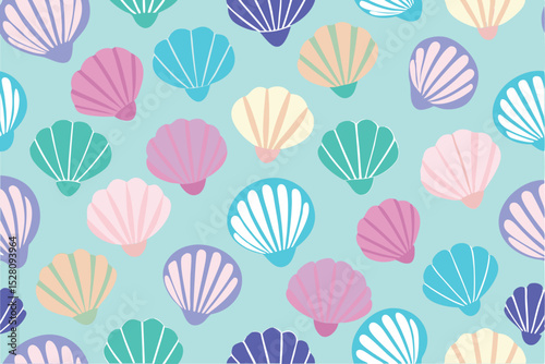 Seashell seamless vector pattern, ocean beach repeat design, coastal nautical textile print, summer seaside background