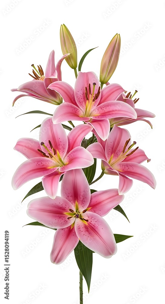 Fototapeta premium Pink stargazer lilies bouquet isolated on white background