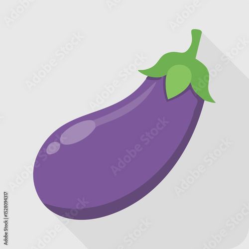 Purple Eggplant Vegetable Icon with Long Shadow , Healthy Food Flat Design.