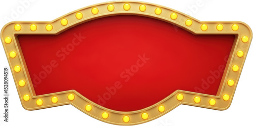 Red and Gold Marquee Sign with Illuminated Bulbs Blank Template for Advertisement Promotion or