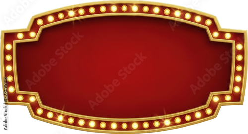 Red and Gold Illuminated Marquee Signboard Retro Vintage Style Empty Template