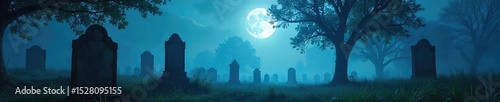 Ethereal mist hangs heavy in a serene graveyard, moonlight illuminating ancient tombstones A sense of peaceful stillness pervades, hinting at spectral tranquility , white, peace, peaceful