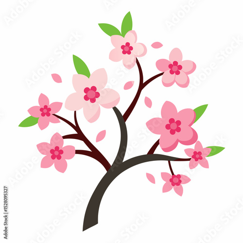 Cherry blossom branch. Pink cherry tree.