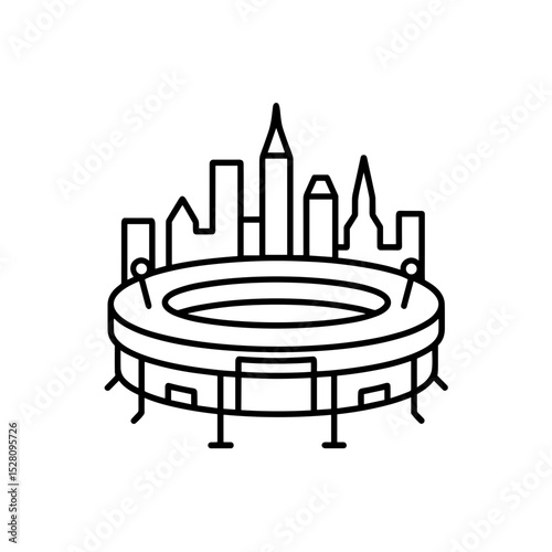 Urban skyline with baseball stadium design representing MLB - Baseball Cities & Urban Culture  