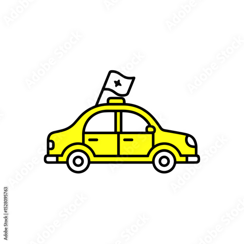 Yellow taxi cab with team flag representing urban culture and baseball  