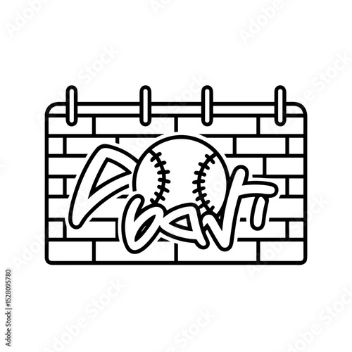 Baseball graffiti art on a brick wall in urban style  