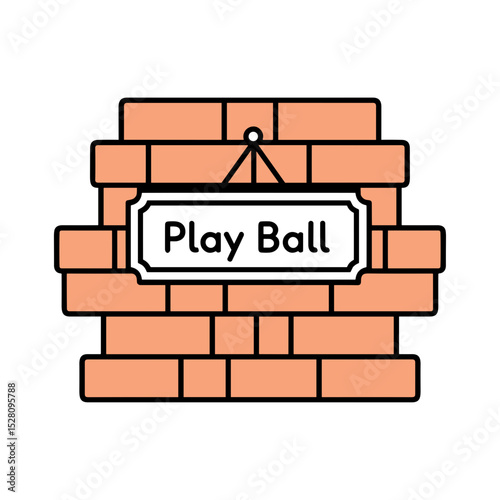 Brick wall featuring a sign that reads 'Play Ball' in urban style  