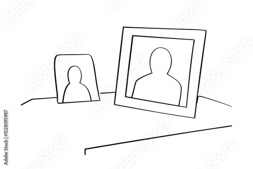 Simple line drawing of two pictures frames with silhouettes