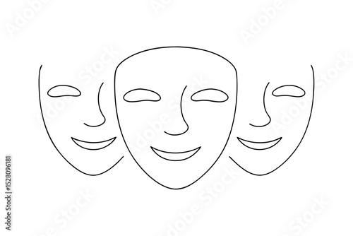 Three smiling faces line drawing simple minimalist art