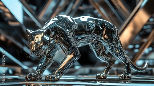 Metallic Panther Sculpture in Abstract Artistic Environment