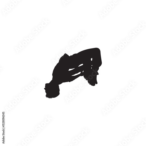 Silhouette of a man performing a backflip acrobatics and stunts black and white