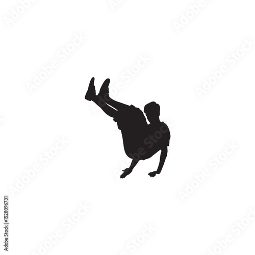 Black silhouette of a breakdancer performing a freeze skill on white background