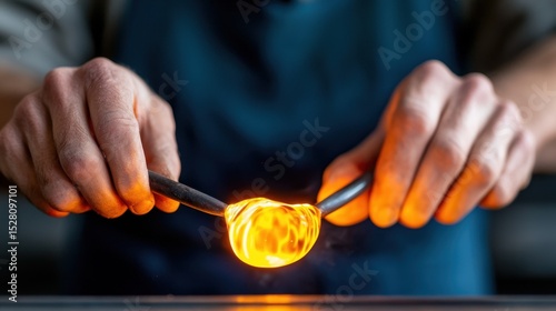Skilled Glassblower Hands Manipulating Molten Glass with Precision and Care in Close-Up Shot Capturing the Artistry of Glassblowing Process
