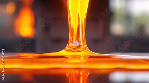 Close-Up of Molten Glass Dripping from a Furnace with Vivid Orange and Yellow Tones