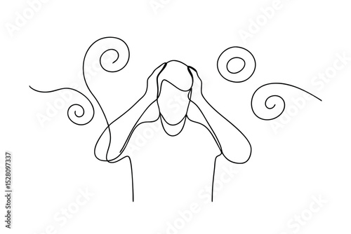 Man holding head in stress single line drawing