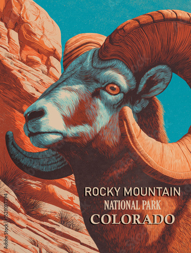 Vintage Rocky Mountain National Park Colorado Poster | Bighorn Sheep Art