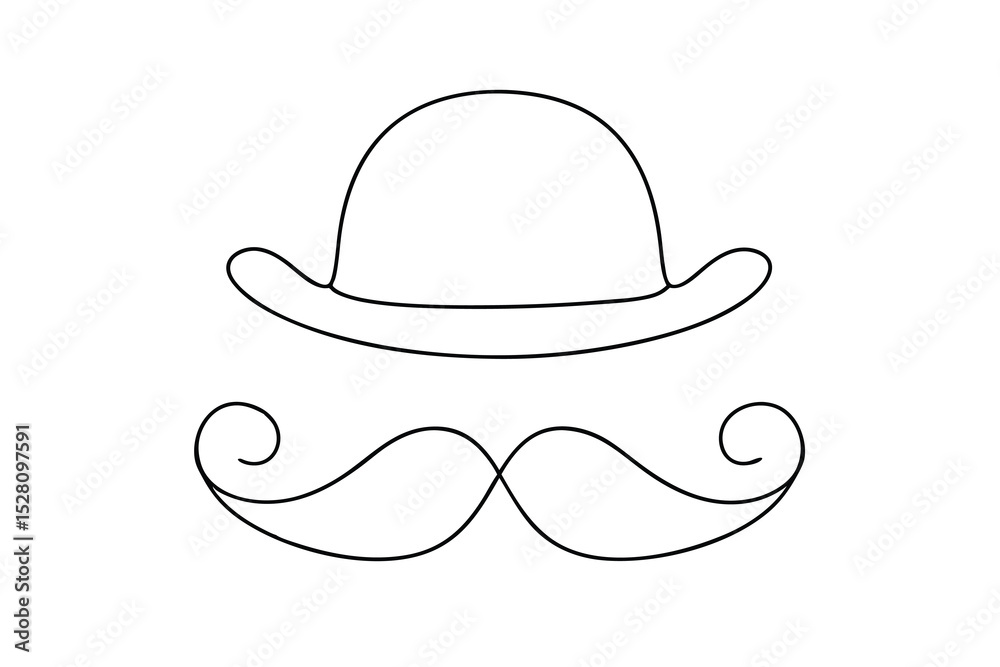 Simple line drawing of a bowler hat and mustache Simple line drawing of a bowler hat and mustache