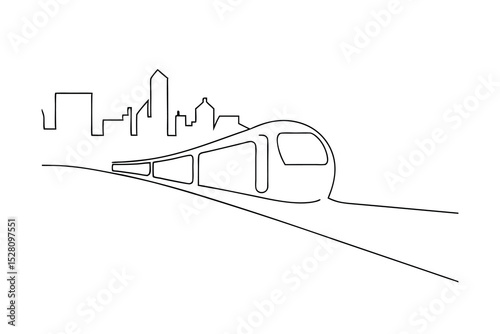 Single line drawing train cityscape modern transportation