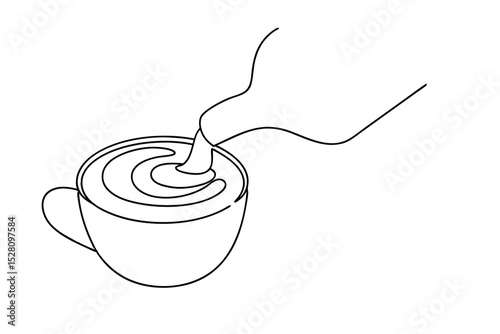 Continuous line drawing coffee pouring into cup