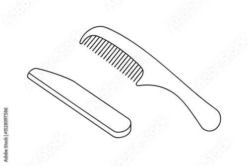 Line drawing of comb and nail file beauty tools