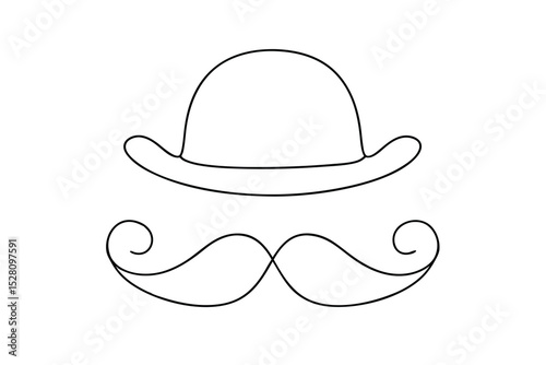 Simple line drawing of a bowler hat and mustache