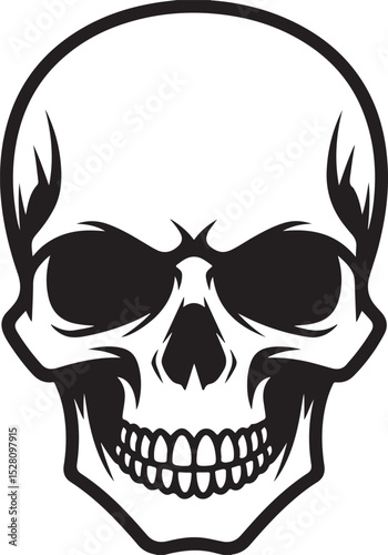 Stylized Human Skull Illustration Black and White Design