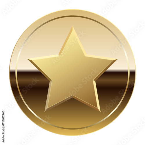 Golden glossy mirror medal and star for sport and games