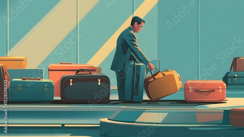 Stylish Man Collecting Luggage in Modern Airport Terminal