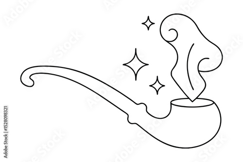 Magical smoking pipe line drawing illustration