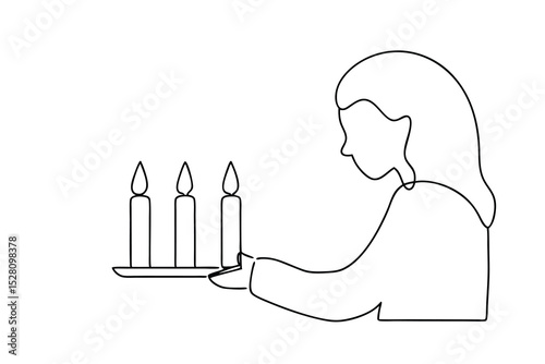 Woman lighting three candles line drawing illustration