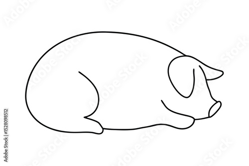 Simple line drawing of a sleeping pig illustration