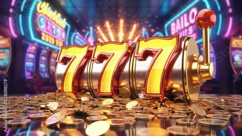 Explore the thrill of winning big with this lucky triple sevens slot machine casino game background image