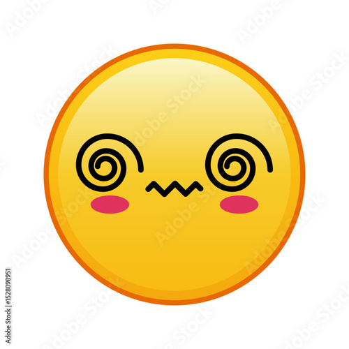 Kawaii yellow emoji with spiral eyes face Large size of yellow emoji