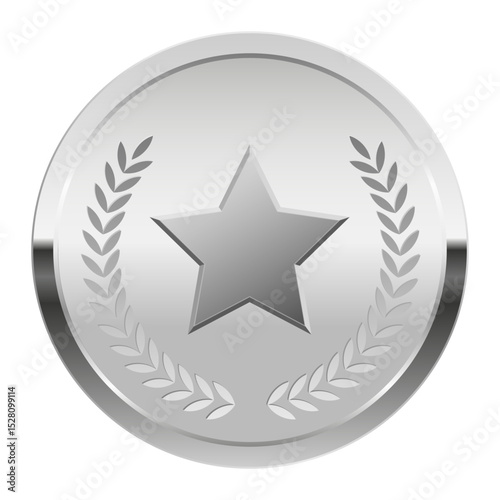 Silver award medal and star for sport and games