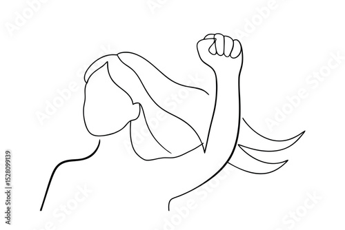 Woman line drawing raised fist empowerment symbol