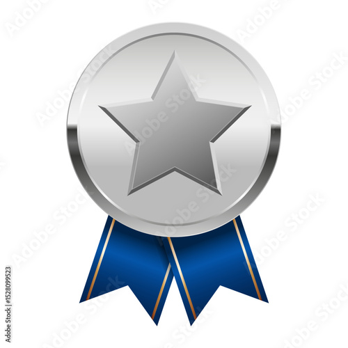 Silver award medal with blue ribbons and star for sport and games