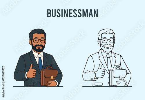 Flat Indian Businessman Thumbs Up Or Deal Done