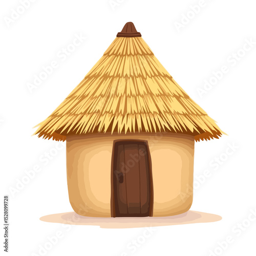 African hut thatched roof house isolated on white background