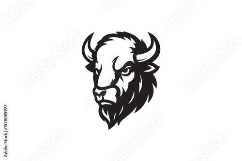 Buffalo head silhouette on white background.01