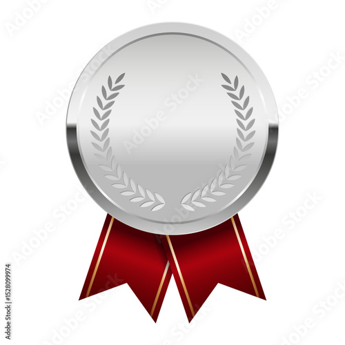 Silver award medal with red ribbons for sport and games