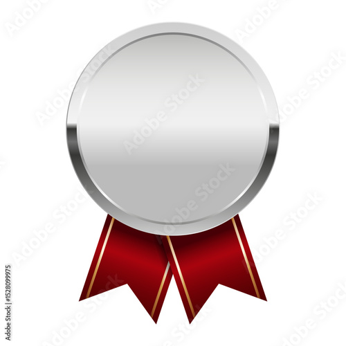 Silver award medal with red ribbons for sport and games